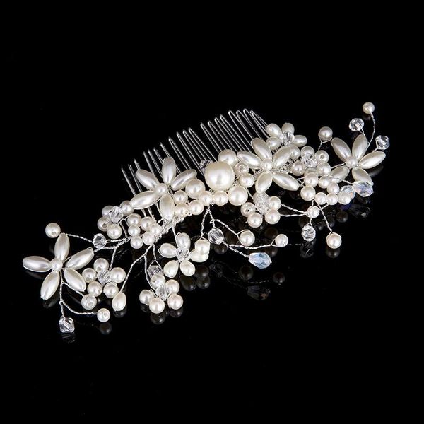 

hair clips & barrettes vintage wedding floral bridal pearl flower crystal hairpin bridesmaid side comb tiara accessories jewelry (3 helh889, Golden;silver