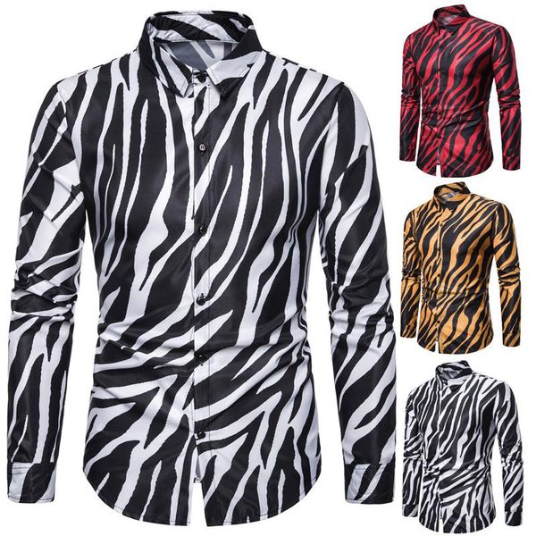 

men's casual shirts zebra print shirt men fashion slim long sleeve hawaiian male chemise homme, White;black