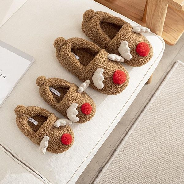 

slippers autumn and winter warm bag with cotton shoes christmas elk parent-child home indoor couple, Black