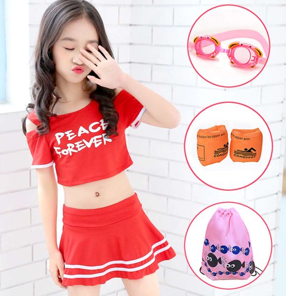 

sports children's swimsuit girls split flat angle skirt princess middle school students cute little girl, Blue