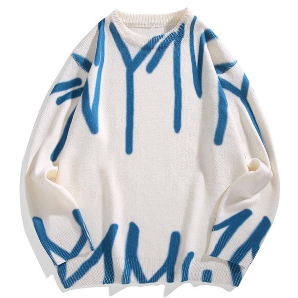 

men's sweaters hip men sweater pullover autumn streetwear hop retro pattern spandex o-neck oversize casual winter, White;black