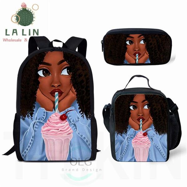 

backpack lalin kids girls for school black art african design bagpack children 3pcs/set schoolbag bookbag mochila escolar