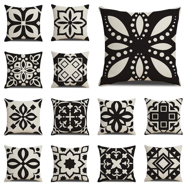 

cushion/decorative pillow black white mandala print art cotton linen living room sofa car decorative cushion cover square throw case 45x45 c