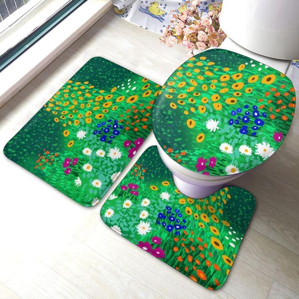 

bath mats flowers mat polyester door 3 piece bathroom set washable modern rug