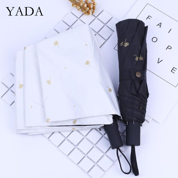 

umbrellas yada 2021 ins gold color dandelion pattern 3-folding umbrella rain uv fold for women man windproof ys200182