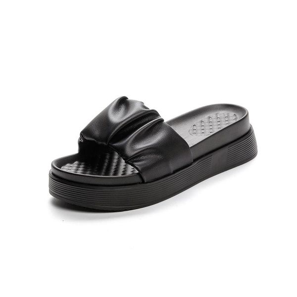 

sandals 2021 summer platform women middle heel flip flop students white beach shoes, Black