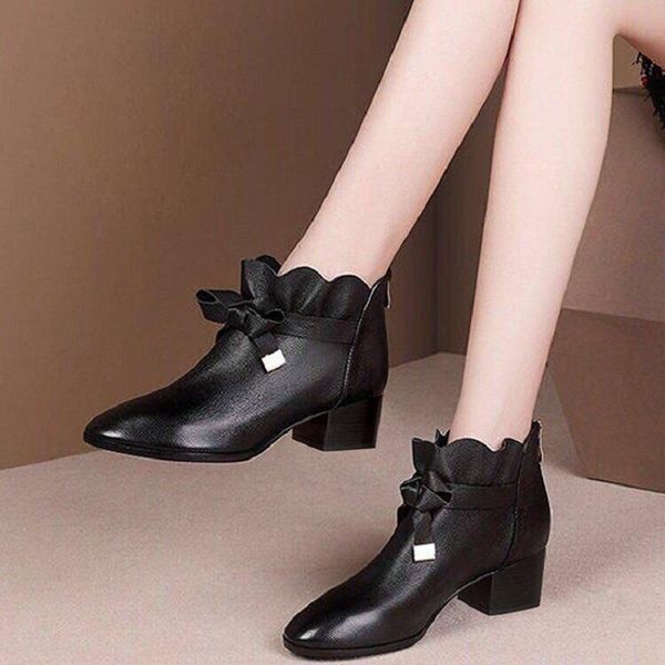 

boots large size female autumn and winter thick with round head bow fashion comfortable warm small, Black