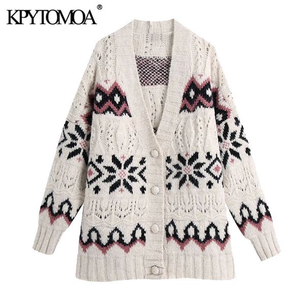 

women fashion jacquard loose cable-knit cardigan sweater vintage v neck long sleeve female outerwear chic 210416, White;black