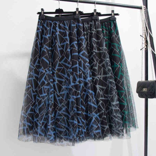 

skirts skirts spring geometric colored plaid printed a-line maxi long tulle pleated s 45nc, Black