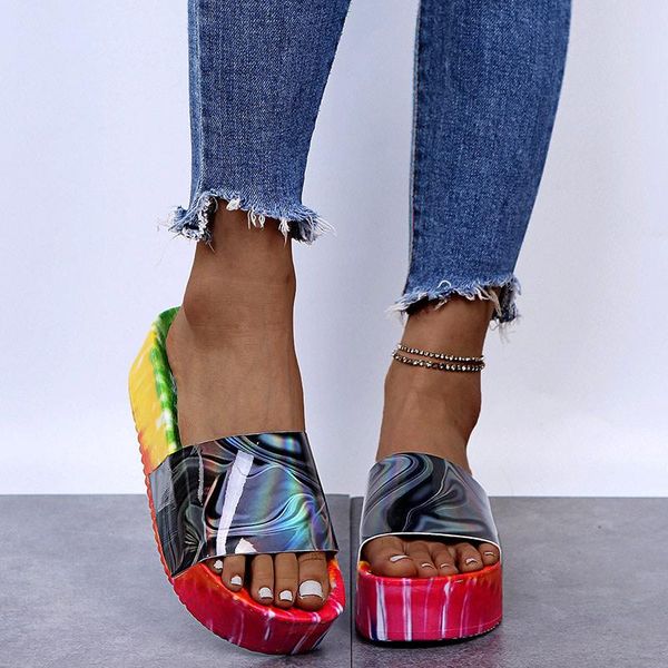 

women's summer flat platform slippers ladies canday color shoes beach fashion 2021 casual comfortable plus size slipper, Black