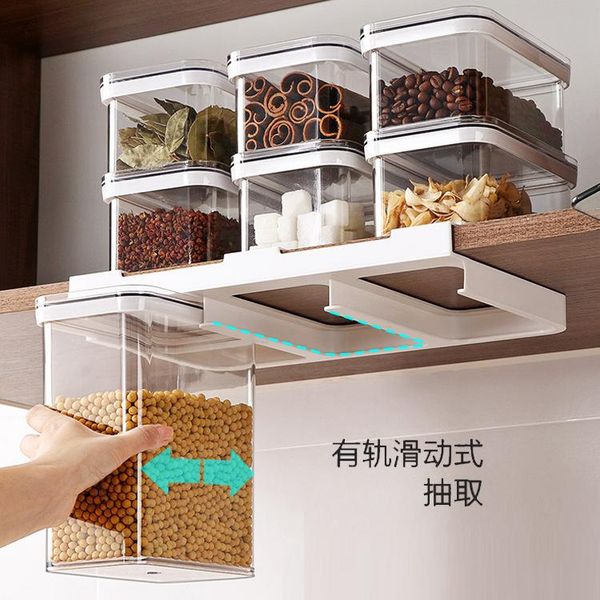 

storage bottles & jars sealed tin food grade plastic transparent kitchen noodle anise jar wall-mounted grain box containers