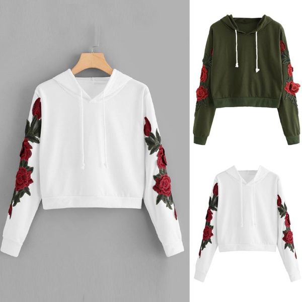 

women's hoodies & sweatshirts short for women fashion floral print sweatshirt long sleeve clothes hoodie winter autumn pullovers, Black
