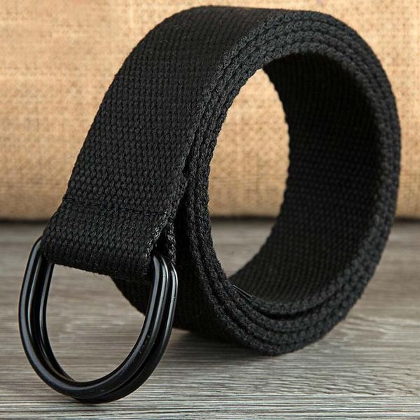 

belts 110cm fashion double buckle canvas female belt for men metal ring woven women military army combat cinturones, Black;brown