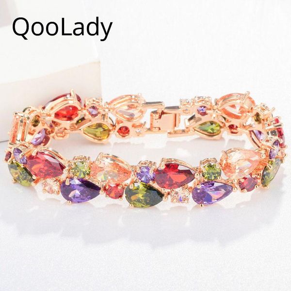 

link, chain qoolady austrian crystal luxury designer jewelry multicolor cz yellow gold large party bangle bracelet for women s008, Black