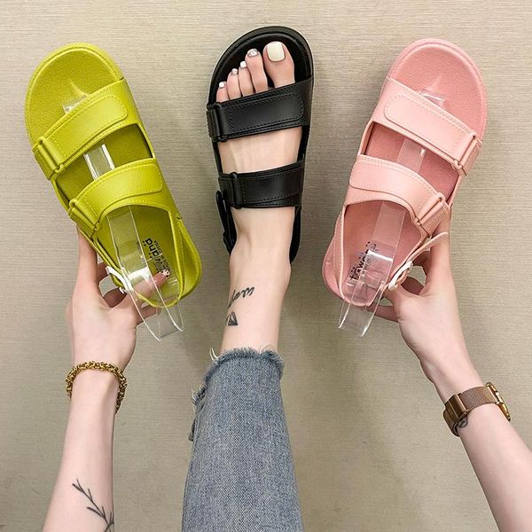 

sandals spring shoes flat 2021 summer women's heels all-match candy colors suit female beige large size without comfort outs, Black