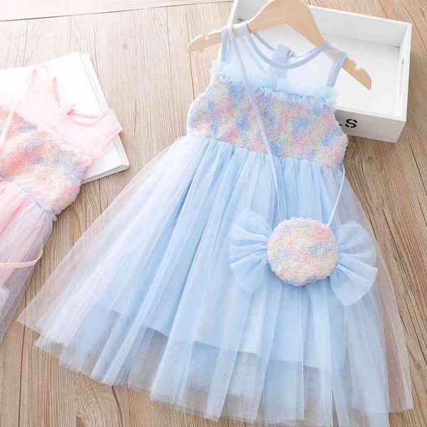 Kleinkind Mädchen Prinzessin Kleid Ballkleid für Baby mit Süßigkeiten Tasche Mode Blume Party Geburtstag Geschenk 210508