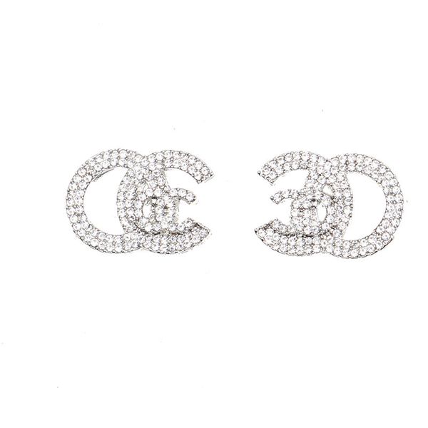 

brand designer simple new women luxury crystal rhinestone metal gold double letter earrings dangle chandelier for girls lovers jewelry whole, Silver