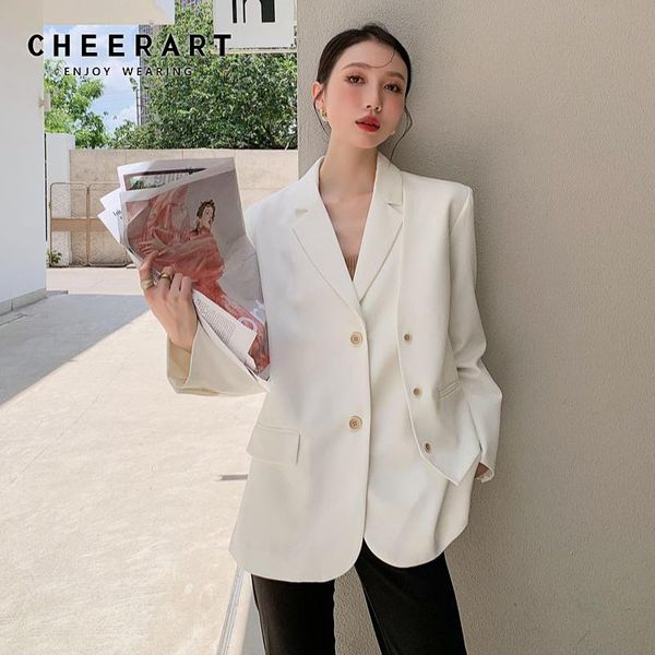 

women's suits & blazers cheerart designer white fashion blazer women coat autumn 2021 oversized ladies korean and jackets clothing, White;black