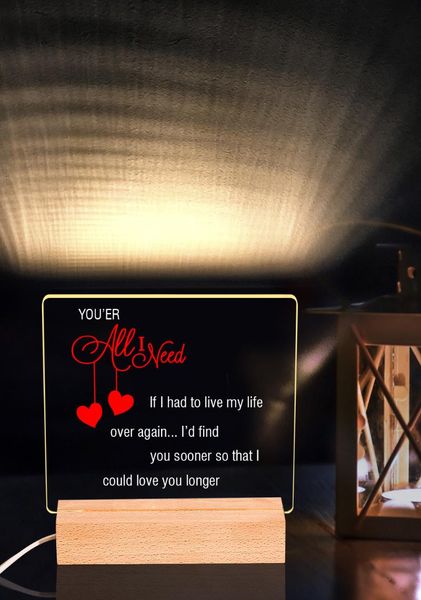 

square night light customizable you're all i need wood led eye protection warm table lamp gift for boyfriend frames