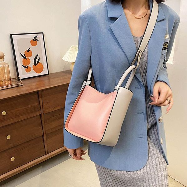 

shoulder bags 2021 summer color matching handbags fashion ladies large capacity bucket bag leather simple purse