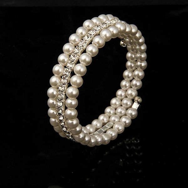 

tennis fashion crystal rhinestone & pearl beads wrap bracelet, Golden;silver