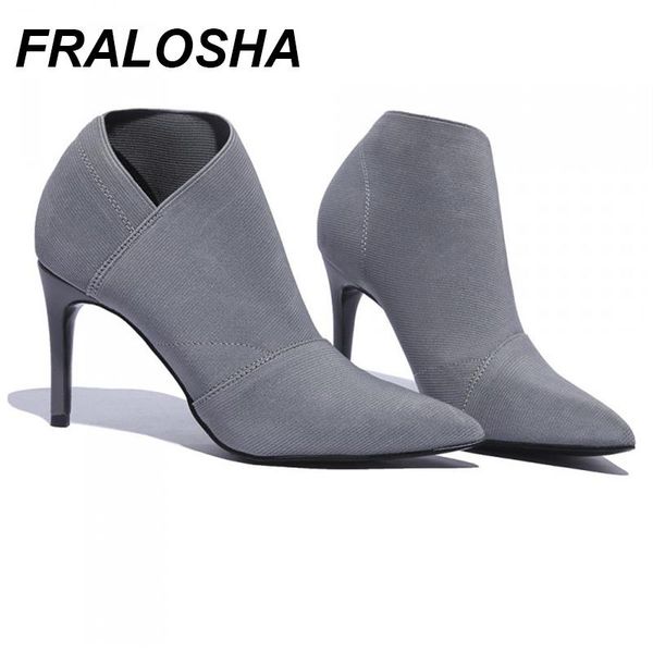 

boots autumn rubber ankle female solid color hooded pointed tip thin section small high-heeled women's stiletto shoes, Black