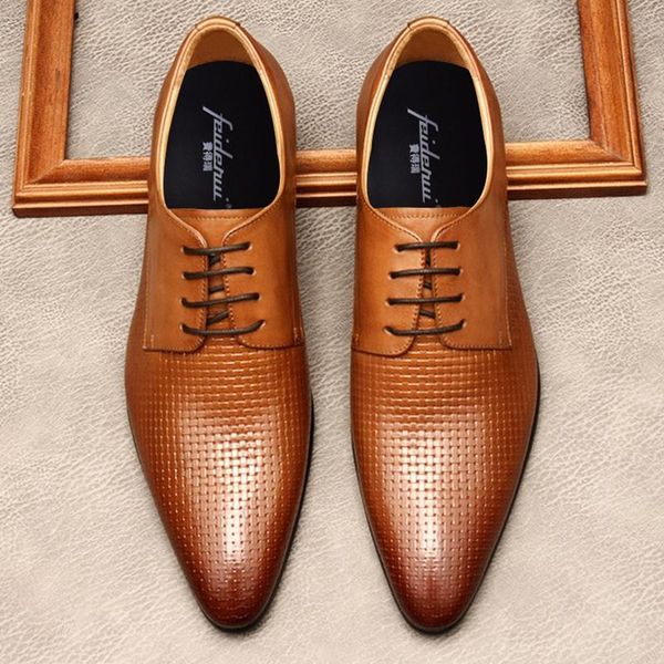 

dress shoes pointed toe derby man handsome office genuine leather formal men's oxfords handmade wedding party flats mde187, Black