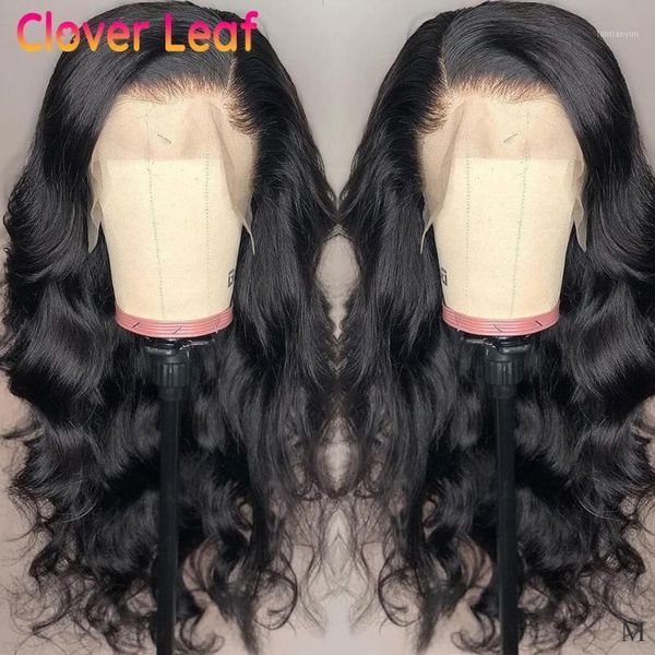 

clover leaf body wave lace front wig 150% brazilian remy 13x4 human hair pre plucked 360 for black women1, Black;brown