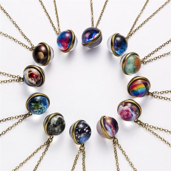 

pendant necklaces universe star necklace technology unique glow in the dark fashion galaxy system double sided glass dome planet, Silver