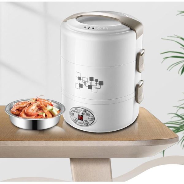 

electric rice cooker stainless steel 3 layers steamer portable meal thermal heating work student lunch box container warmer dinnerware sets