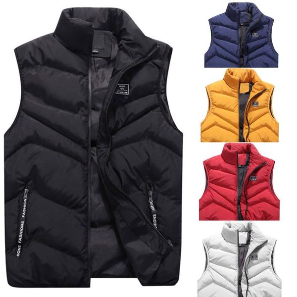 

men autumn winter warm fashion stand collar pure colors zipper sleeveless waistcoat vest jacket coat plus size veste homme#35 men's ves, Black;white