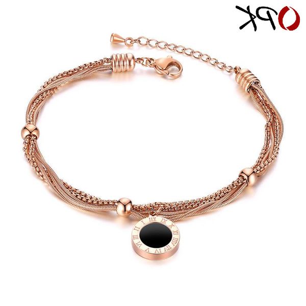 

black multilayer geometric round cake bracelet titanium steel plated rose gold round roman digital bracelet, Golden;silver