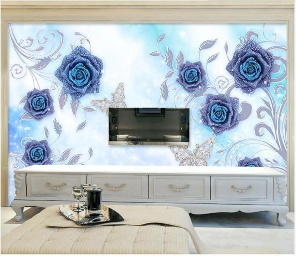 

wallpapers custom po wallpaper for walls 3 d mural blue flowers murals jewelry background wall paper livingroom decoration