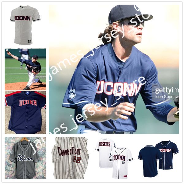 2022 NCAA Custom Uconn Huskies College Baseball Jersey 44 Бен Хубер 45 Curren Larson 46 Enzo Stefanoni 47 Erik Stock 48 Leo Socci 49 Остин Петерсон 50 Девин Кирби