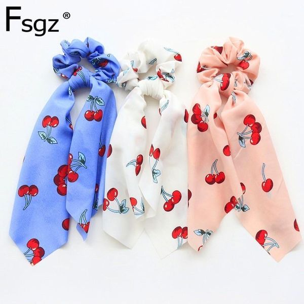 

est scrunchies for women sweet cherry print chiffon elastic hair bands girls boho style large streamer scrunchie bow1