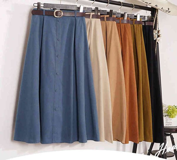 

tom hagem autumn winter suede velvet women plus size skirt female midi long elegant empire a-line pleated 210428, Black