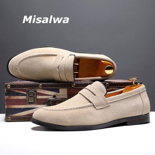 

dress shoes misalwa semi-formal cow suede leather men's flats office party wedding men pointy british casual green beige loafers, Black