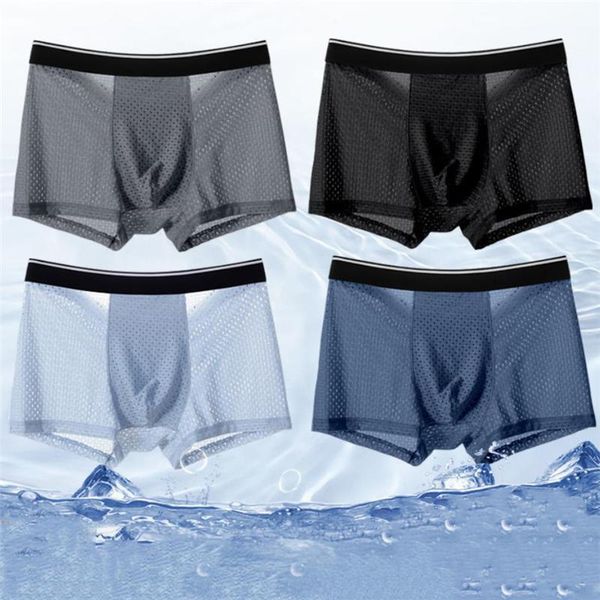 

underpants plus size underwear men summer men's ice silk boxer shorts mesh breathable stretch ropa interior masculina, Black;white
