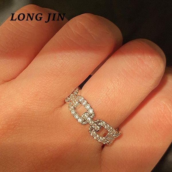 

wedding rings korean version simple chain silver color ring cubic zircon finger trend adjustable jewelry party gift, Slivery;golden