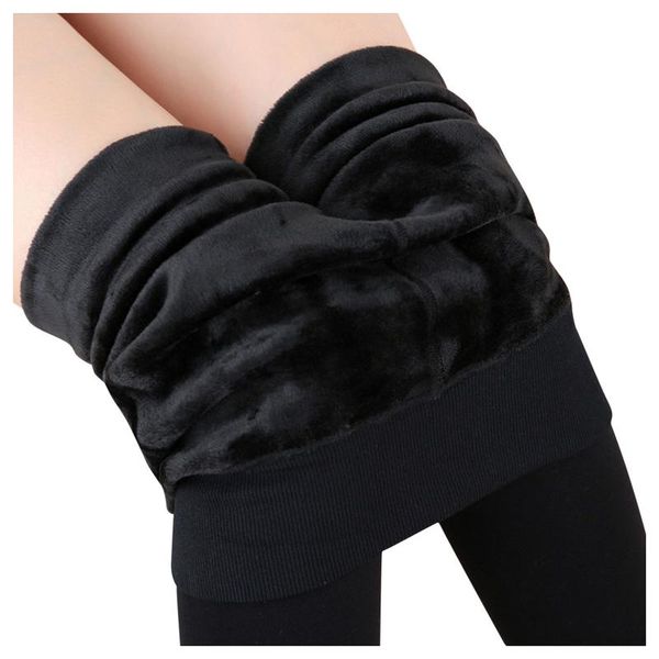 

women's leggings women high waist push up wool plus velvet winter windproof trousers harajuku elastic tights pants female fitness, Black
