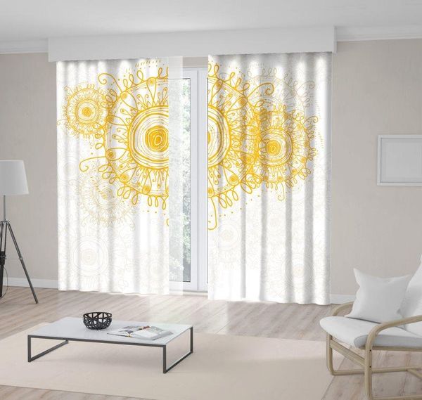 

curtain & drapes abstract sun round shapes curly lines fun bright decorative floral art yellow white