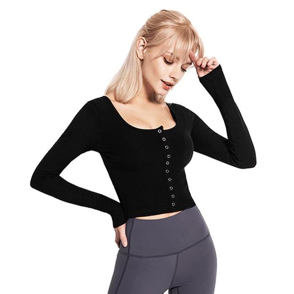 

breathable quick-drying sports round-neck yoga slim slimming fitness clothing long-sleeved threaded tank women outfit