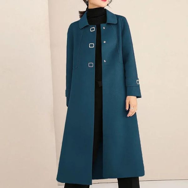 

women's wool & blends 2021 ladies double-sided woolen cashmere coat mid-length korean fashion, Black