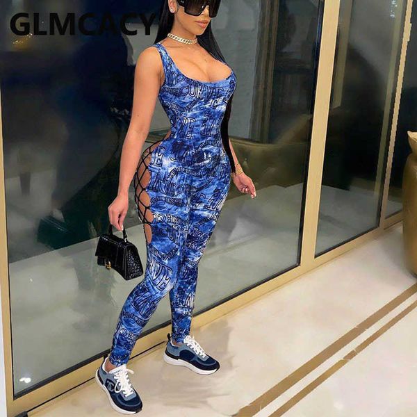 

women letter printed sleeveless bodycon bandage jumpsuit 210702, Black;white