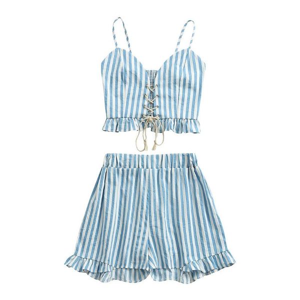 

women's shorts ladies striped vest bandage two-piece outfit suits set women clothing ropa mujer vetement 2021#q, White;black