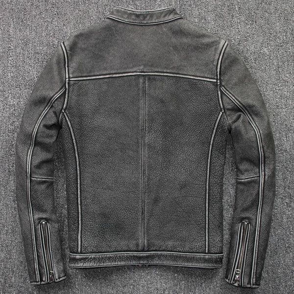 

men's leather & faux jacket 2021 genuine cow men short spring retro cowhide coat motorcycle jackets real 006, Black