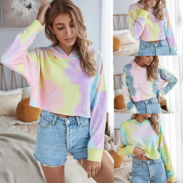 

women's hoodies & sweatshirts fashion tie dye classic short hooded pullover sweatshirt women summer loose female pullovers, Black