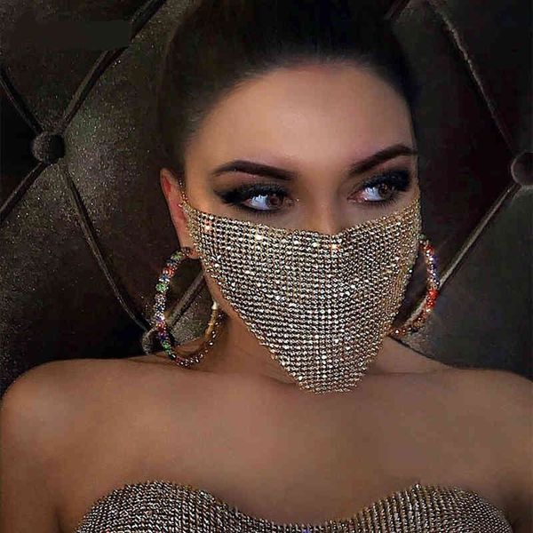 

2021 fashion mask fishing net masquerade face jewelry masks women party accessories sequined veil body crystal mouth