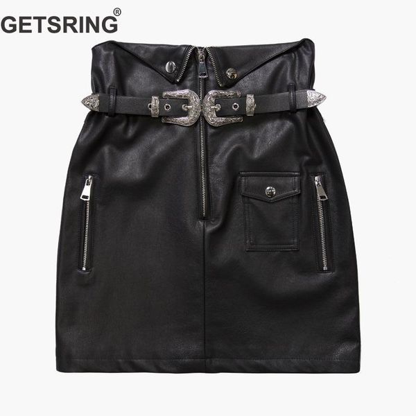 

skirts getsring women skirt black pu leather high waist pencil with belt all match fashion ladies autumn winter 2021