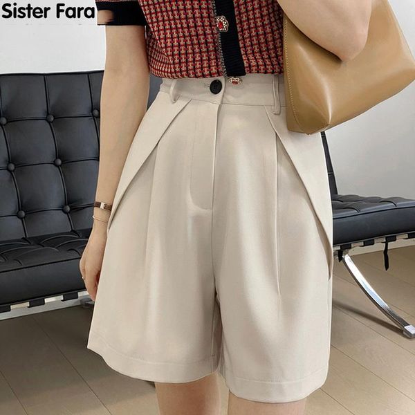 

women's shorts sister fara female solid suits summer elegant loose pockets casual chic high waist button women wide leg, White;black